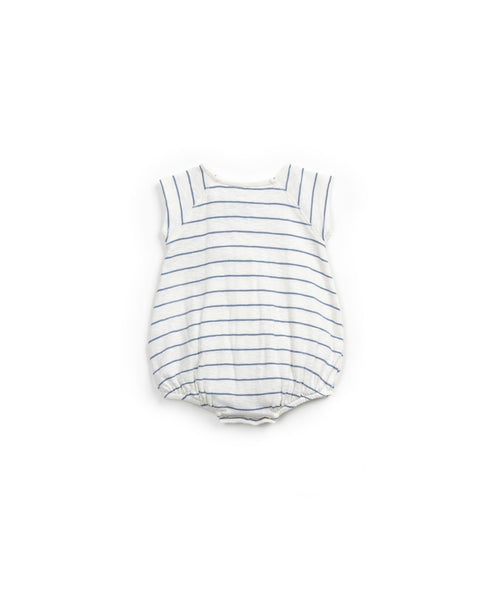 Short Striped Jumpsuit (Ecru Blue) - PlayUp Mini